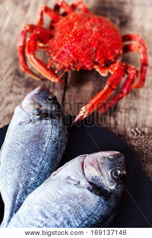 Red Crab / Steamed crab on wooden background. Delicious seafood Red Crab / Steamed crab on wooden background. Delicious seafood