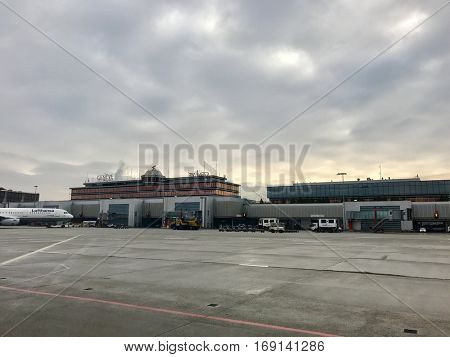 GENEVA - JANUARY 8: Aircraft operations at Geneva International Airport on January 8, 2016 in Geneva, Switzerland.