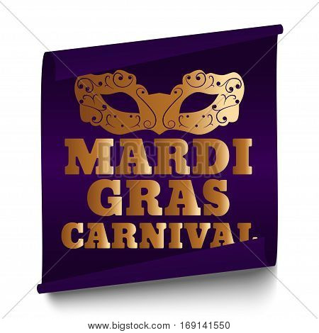 Purple Mardi Gras banner with mask on a white background