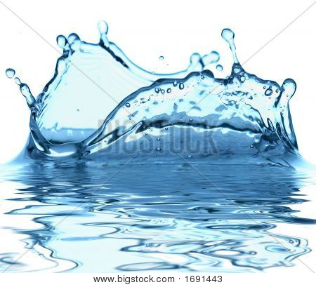 Des étincelles d'eau bleu sur fond blanc