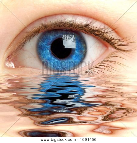 Œil humain reflétée dans une Surface d'eau