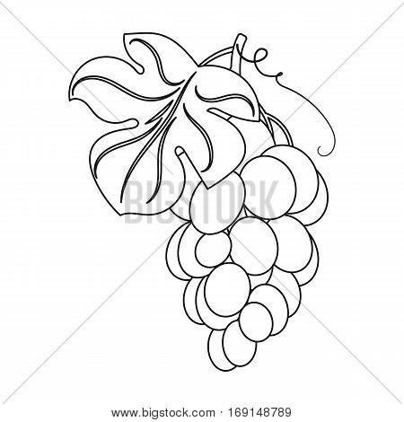 Bunch of yellow grapes icon in outline design isolated on white background. Wine production symbol stock vector illustration.