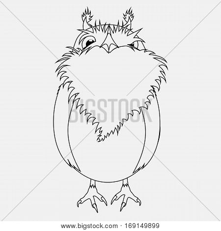 vector black and white coloring childish cartoon bird Owl