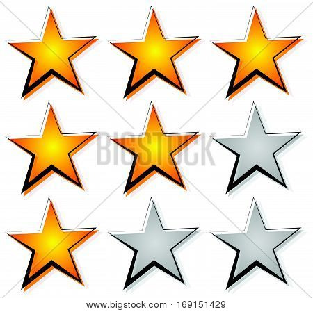 Star Rating With 3 Stars. Icon Set For Guality, Rating, Value Concepts.
