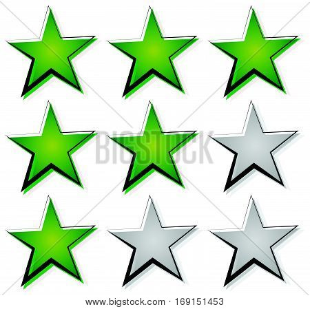 Star Rating With 3 Stars. Icon Set For Guality, Rating, Value Concepts.