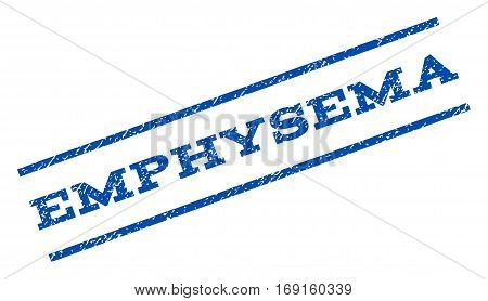 Emphysema watermark stamp. Text tag between parallel lines with grunge design style. Rotated rubber seal stamp with dust texture. Vector blue ink imprint on a white background.