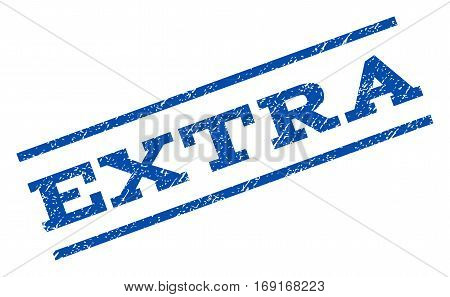 Extra watermark stamp. Text caption between parallel lines with grunge design style. Rotated rubber seal stamp with dust texture. Vector blue ink imprint on a white background.