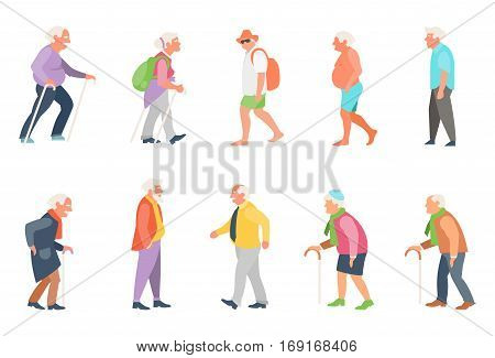 People on the street. Old people in different activities situations collection.