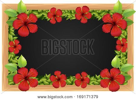 Red hibicus on the wooden frame illustration