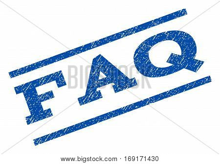 FAQ watermark stamp. Text caption between parallel lines with grunge design style. Rotated rubber seal stamp with unclean texture. Vector blue ink imprint on a white background.