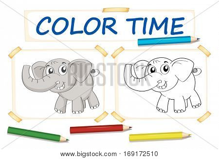 Color paper template with elephant illustration