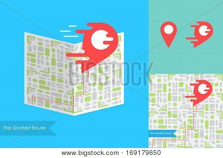 Liquid Red Pointer on Map. Fast Delivery or the Shortest Route Symbol. Navigation and search of place design. Vector