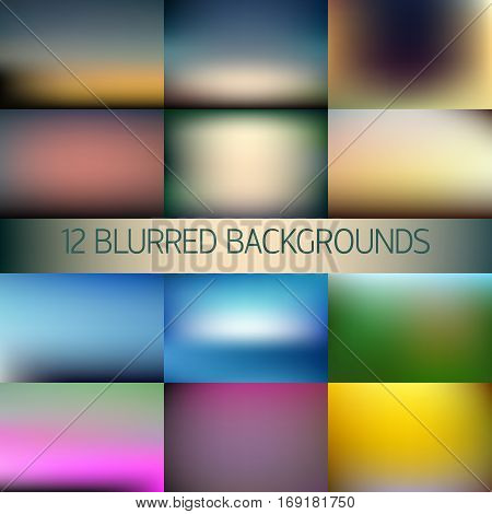 Set of 12 vector illustration with blurred background