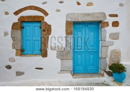 Door  and a window of an old building in Chora on Astypalea island.