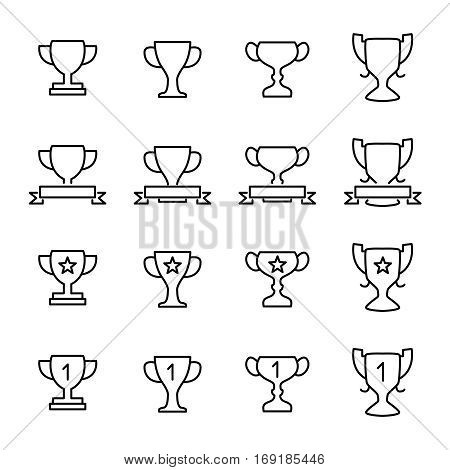 Set of trophy icons in modern thin line style. High quality black outline award symbols for web site design and mobile apps. Simple trophy pictograms on a white background.