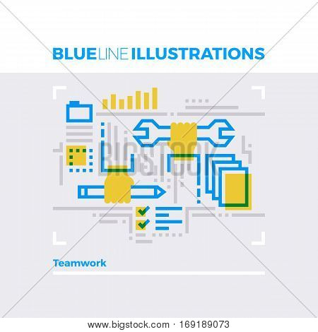Teamwork Blue Line Illustration.