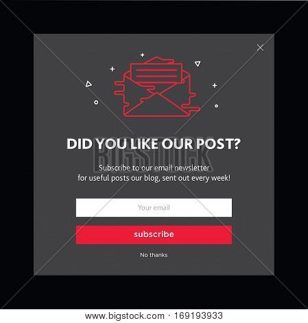 Vector email template with envelope. Dark background.