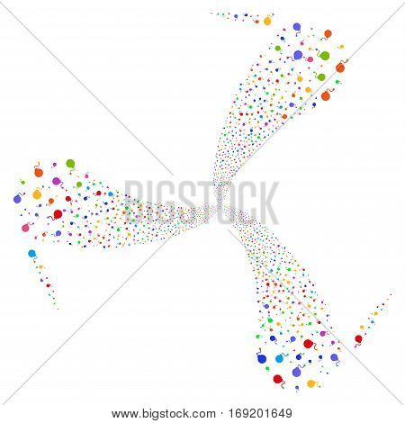 Bomb fireworks swirl rotation. Vector illustration style is flat bright multicolored iconic symbols on a white background. Object spiral created from random design elements.