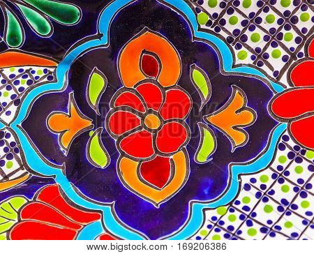 Colorful Souvenir Ceramic Red Blue Flowers Pot Decoration Dolores Hidalgo Mexico