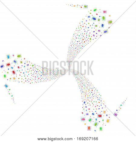 Cucaracha fireworks swirl rotation. Vector illustration style is flat bright multicolored iconic symbols on a white background. Object twirl constructed from random icons.