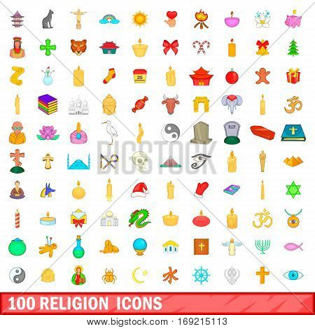 100 religion icons set in cartoon style for any design vector illustration