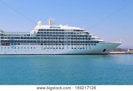 Beautiful cruise ship and blue sea Korfu Greece