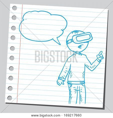 Ordinary guy with virtual reality glasses speaking something