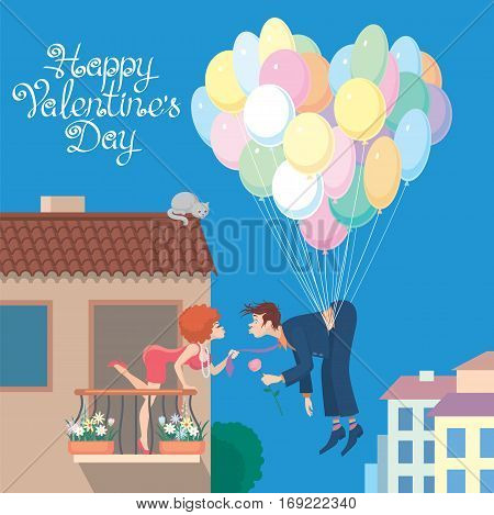 Happy Valentine's Day. Heart from balloons. Color vector illustration.