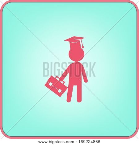 Flat icon. The man in the square academic cap with a briefcase.