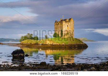 Stalker Castle in morning light Highlands Scotland