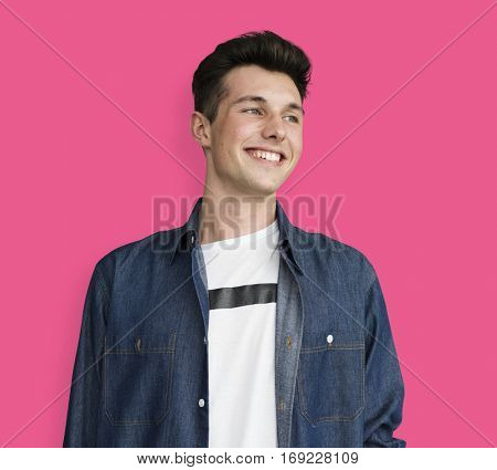 Portrait of Young Adult Caucasian Man Smiling Isolated