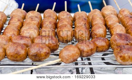 Thai Sausage Northeastern Style. Traditional E-san Sausage pork mix rice sausage (Sai Krawk E-san)