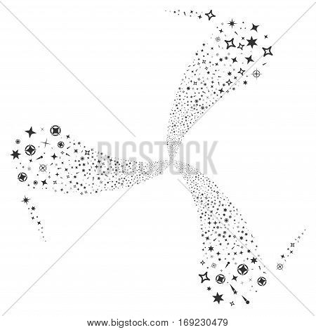 Confetti Stars fireworks swirl rotation. Vector illustration style is flat gray iconic symbols on a white background. Object spiral made from random symbols.