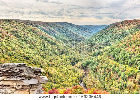 Blackwater river with Allegheny mountains in autumn at Lindy Point overlook