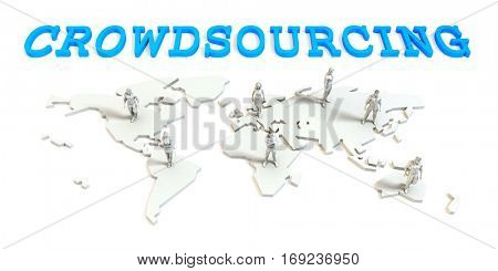 Crowdsourcing Global Business Abstract with People Standing on Map 3D Illustration Render