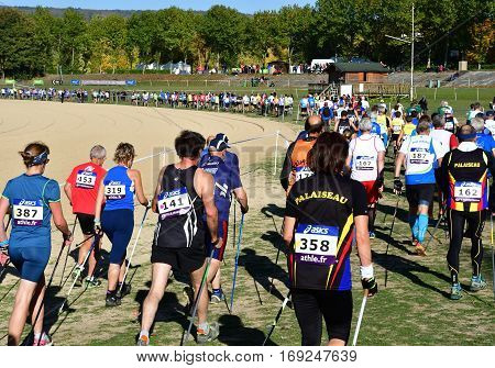 Verneuil sur Seine France - october 22 2016 : the second Championship of nordic walking of France