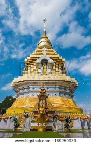 Golden and white pagoda wat Phra That Doi Saket chiangmai Thailand