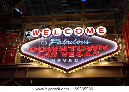 LAS VEGAS, USA - Oct 08: Welcome to Fabulous Downtown Las Vegas sign at Fremont Street on October 08, 2016 in Las Vegas, USA.It is an internationally renowned resort city known primarily for gambling