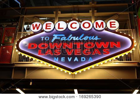 LAS VEGAS, USA - Oct 08: Welcome to Fabulous Downtown Las Vegas sign at Fremont Street on October 08, 2016 in Las Vegas, USA.It is an internationally renowned resort city known primarily for gambling