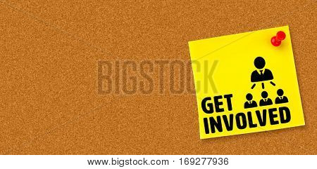Get involved against digital image of pushpin on yellow paper