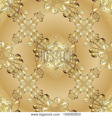 Floral Vintage Border With Vintage Golden Ornament On Golden Gardient Background. Vector Golden Seam