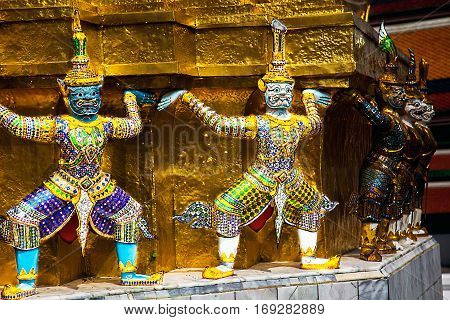 Temple guardian in the Royal Palace of Bangkok Thailand