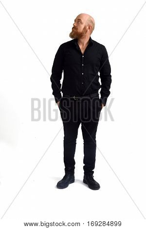 A redheaded man isolated with white background