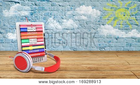 E-book Audio Learning Languages On Break Bacground 3D Render Success Knowlage Concept