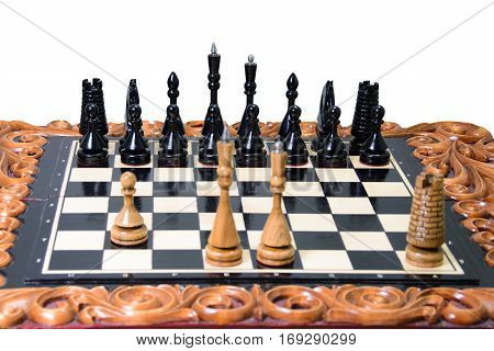 The Chess Pieces Are Placed On The Chessboard.