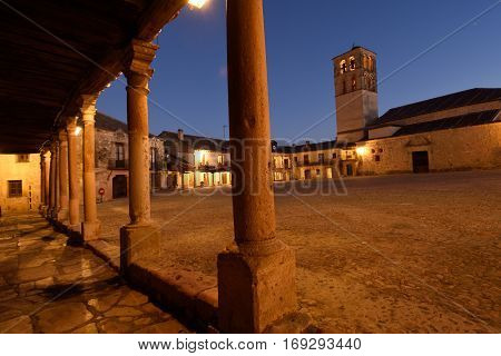 Main square of Pedraza at night, Segovia, Castilla y Leon