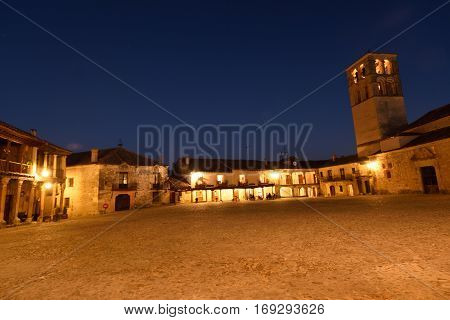 Main square of Pedraza at night, Segovia, Castilla y Leon