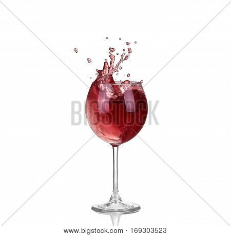 Wine Collection - Splashing Red Wine In A Glass. Isolated On White Background