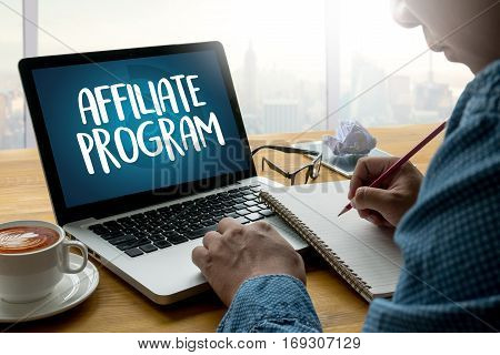 Affiliate Program Thoughtful Male Person Looking To The Digital Tablet Screen, Laptop Screen,silhoue