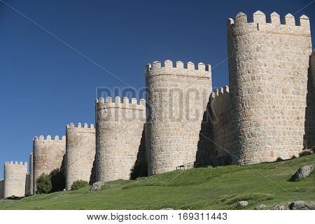 Avila (Castilla y Leon Spain): the famous medieval walls surrounding the city